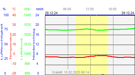 Grafik der Wettermesswerte vom 29. Dezember 2024