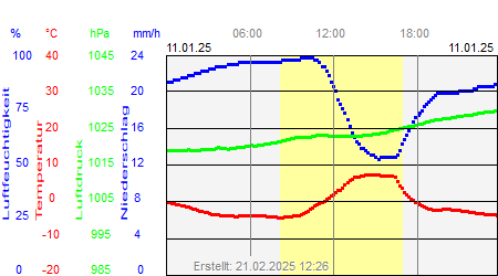 Grafik der Wettermesswerte vom 11. Januar 2025