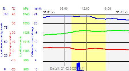 Grafik der Wettermesswerte vom 31. Januar 2025